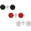 Bling Jewelry Set Di 3 Orecchini A Perno Rotondi In Cristallo Luccicante Pave Disco Ball Rossi Trasparenti, Neri In Argento Sterling .925 Da 8MM Per Donne Adolescenti