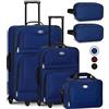 Juskys Set valigia trolley 5 pezzi - 60 litri, 2 ruote, guscio morbido, tessuto idrorepellente, leggero, bagaglio a mano - Valigia nera