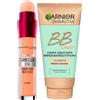 Garnier Skinactive BB Cream Crema Viso Idratante Perfezionatrice Tutto in 1 SPF25 Tonalità Medio-Chiara + Il Cancella Età Correttore Liquido Multiuso Colore 02 Nude con Applicatore a Spugnetta