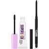 Maybelline New York Superlock Brow Glue Gel Sopracciglia Trasparente Fissante Effetto Laminazione Lunga Tenuta 24H + Tattoo Liner Smokey Matita Occhi in Gel Waterproof a Lunga Tenuta Colore Black