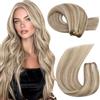 Moresoo Extension Capelli Veri Tessitura 40 cm 100g Meche Biondo Remy Extension Tessitura Marrone Chiaro con Biondo Platino Lunghi Setosi #P9A/60