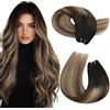 Moresoo Extension Capelli Veri Tessitura Balayage Remy Matassa Capelli Veri Tessitura Nero Naturale a Marrone con Biondo Cavamello #1B/3/27 40 cm/16 Pollice 100g