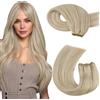 Moresoo Extension Capelli Veri Tessitura Lisci Extension Tessitura Biondo Cenere con Biondo Candeggino Invisibili Umani Capelli 40 cm Uso Quotidiano 100g #P18/613