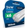 Eurocali 6 Plafoniere con 12 Tubi LED 24W 150cm T8 G13 con Starter 3000 lumen Garanzia 3 Anni - Luce Fredda 6500K Alta Luminosità 125 lm/W - Kit IP65 Waterproof per Soffitto Garage Negozio