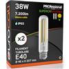 Eurocali Lampada LED E40 38W Tubolare 7200 lumen Filamento Bianco Caldo 3000K - Sostituzione Alogenuri Metallici - Alta Efficienza 189 lm/W - Impermeabile IP65 - diffusore in vetro trasparente - Pacco da 2