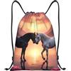 Generic Borsa Palestrazaino con Cordone per Yoga Escursionismo Uomo 36X42Cm Pieghevole Unisex Borsa con Coulisse Two Horses At Sunset Pattern