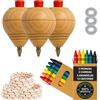 EVERGIFT Trottola in Legno per Bambini Pacco da 3 Trottole + 12 Cera Colorate + 3 Rondelle | Fatta a Mano in Spagna con Punta Stilografica.