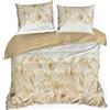 EUROFIRANY | Biancheria da letto - 160 x 200 cm - 100% cotone - Set completo - bianco arancione - Set copripiumino - Foglie
