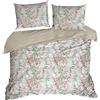 EUROFIRANY | Biancheria da letto - Set copripiumino - 220x200 cm - bianco - rosa - 100% cotone - Fodera per cuscino - Motivo a foglie