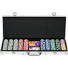 SPORTNOW Set di Fiches Poker, Set Poker Professionale con 500 Fiches da Gioco 11.5g, 2 Mazzi di Carte e 5 Dadi, Set Poker in Alluminio e Poliestere, Argento
