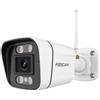 Foscam V5P - Telecamera di sicurezza WiFi a doppia banda da 5 MP, con faro integrato e sirena di allarme (bianco)