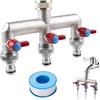 Behogan Distributore dell'acqua per rubinetto a 3 vie: distributore d'acqua da giardino in ottone per 3 adattatori per tubo da giardino, 3 distributori da 3/4, adattatore da 1/2, con valvola a sfera per la