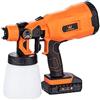TOPWAY Spruzzatore di vernice senza fili da 18 V con batteria, 800 ml, pistola a spruzzo elettrica senza fili con 2 ugelli e 3 modalità di spruzzo per recinzioni, pareti, soffitti, trattamento del
