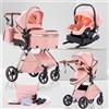 Lnhcrbs Passeggino 3 in 1 Trio, Sistema di Viaggio,per 0-3 Anni,15KG,Rosa