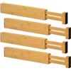 Wintem - Set 4 Divisori per Cassetti in Bamboo Regolabili 43-56 cm - Sistema con Molla Telescopica Senza Attrezzi per Cucina Camera Ufficio Struttura Resistente Antiscivolo Salvaspazio