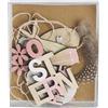Heitmann Deco Decorazione pasquale in legno naturale, verde, rosa, 15 x 11 x 2 cm