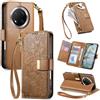 Jiajihua Cover Compatibile con Realme 13 Pro (Plus) / P2 Pro 【Portafoglio con cerniera】【Portacarte doppio】【Flip Stand】【Fibbia magnetica】 Custodia per telefono Lanyard Brown