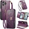 Jiajihua Cover Compatibile con Huawei Pura 70 Pro/Pura 70 Pro Plus 【Portafoglio con cerniera】【Portacarte doppio】【Flip Stand】【Fibbia magnetica】 Custodia per telefono Lanyard Purple