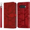 Rostsant Custodia per Google Pixel 10a 5G Cover a Slot per Carte Portafoglio in Pelle PU Custodia a Libro Albero in Rilievo Cover Telefono per Google Pixel 10a 5G Rosso