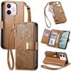 Jiajihua Cover Compatibile con Blackview Wave 9C 【Portafoglio con cerniera】【Portacarte doppio】【Flip Stand】【Fibbia magnetica】 Custodia per telefono Lanyard Brown