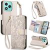 Jiajihua Cover Compatibile con Honor X60i / Honor Play 9T Pro 【Portafoglio con cerniera】【Portacarte doppio】【Flip Stand】【Fibbia magnetica】 Custodia per telefono Lanyard Gray