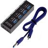 OcioDual Hub USB 3.0/2.0 4 Porte Nero SuperSpeed 5 Gbps Multiporta LED Indicatore Trasmissione Dati Alta Velocità per PC