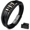 LIVLOKO LONDON - Bracciale da uomo in pelle nera multistrato con perline di pietra, chiusura regolabile in acciaio, cinturino in corda vichinga, surfista, uomo, confezione regalo per fidanzato, papà