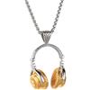 PAMTIER DJ Cuffie Musica Auricolare Cuffia Collana con Pendente da Uomo in Acciaio Inossidabile Argento Oro Grande
