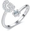 CRYSLOVE Anello da Donna Iniziale in Argento 925 Dalla A Alla Z di Anello Aperto Regolabile Lettera Captiale Argento,Regalo di Compleanno per la Festa Della Mamma