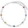 AOBOCO Cavigliera da donna in argento sterling 925, con perle, 28 cm, 25 cm, Cristallo, cristallo