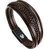 SHIEAGLELD Bracciale Uomo Pelle, Classico Cuoio Braccialetto Uomo con Calamita Fibbia in Acciaio Inossidabile ed Esclusivo Portagioie, Braccialetti di Regali