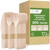 Love Nature Set di posate usa e getta, 300 pezzi, posate in legno usa e getta, 100 forchette, 100 coltelli, 100 cucchiai, posate biodegradabili per feste, barbecue, picnic, eventi