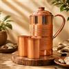 Adoko Brocca d'acqua in puro rame, 2 litri, con 2 bicchieri, brocca in rame per acqua potabile e conservazione con benefici per la salute ayurvedica e finitura liscia