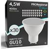Eurocali 30x Lampadine LED GU10 4,5W Opaca 400 lumen - Forma: Faretto - Luce Bianco Naturale 4000K - Fascio Luminoso 100°