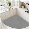 GGoty Tappeto da cucina angolare, antiscivolo, super assorbente, intrecciato, per lavelli a forma di L, lavabile, a settore circolare, in imitazione lino (grigio, 100 x 100 cm)