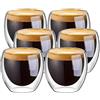 Generico Set di 6 Tazze da Caffè in Vetro Borosilicato a Doppia Parete, 80ml, Trasparente