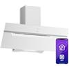Klarstein BigBite Cappe Inclinate 90cm - Cappa Angolare, 417 m³/h Boost, Touch, LED, A+++, 3 Velocità, Filtro Carbone, Scarico & Ricircolo, Design Vetro, Cappa Cucina Moderna, Bianco
