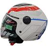 Generico Casco MPH Moto Demi Jet Scooter Star Bianco Blu Rosso Lucido Visiera Lunga White Blue Red Gloss Taglia M