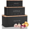 KOOK TIME porta patate porta aglio e cipolla - Set 3 contenitore patate cipolle aglio - barattoli cucina con piccoli fori di ventilazione per una conservazione ottimale - Nero Opaco