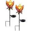 Glomc Luci solari da giardino decorative per esterni, lampada da prato a forma di fiore di loto, con LED bianco caldo, IP55, impermeabile, in resina, per patio, cortile, vialetto e vialetto (2 pezzi)