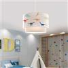 lux.pro Lampada a Sospensione per Cameretta Lampadario per Bambini Lampada da Soffitto con Doppio Paralume Cilindrico Decorato con Dinosauri Colorati - Bianco
