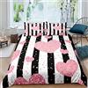 Homemissing Set di biancheria da letto da ragazza, con motivo a cuori, rosa glitterato,bianco e nero, a righe, copripiumino moderno e romantico, alla moda, 2 pezzi con 1 federa per cuscino singolo