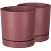 Tymar Set di 2 fioriere con sottovaso, vaso decorativo in plastica, moderno, forma rotonda, per interni (diametro 40 cm, (2pack) Marsala)