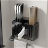 BBTISG Scolaposate da Parete da Cucina, Scolaposate con 3 Scomparti Scolapiatti con Vassoio Antigoccia Portaposate per Posate, Forchette, Coltelli, Cucchiai (nero con supporto)