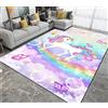 Xisnuient Tappeto di Unicorno del Fumetto Ragazza Ragazzo Tappetino Per Camera Da Letto Corridoio Sala Da Pranzo Tappetino Per Bambini Antiscivolo Rosa Viola Blu Tappeto da Soggiorno (Multi 1,120x160 cm)