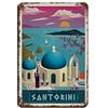 KUEhhhr Targhe in metallo Santorini da viaggio in latta per interni ed esterni, decorazione da parete per casa, bar, caffè, cucina, 30 x 20 cm