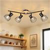 Dehobo Faretti da Soffitto Orientabili Faretti Soffitto Industriale Vintage E14 Nero Modello Legno Lampada da Soffitto 4 Luci Faretto da Parete Interno Senza Lampadina per Soggiorno Camera da Letto