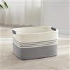 MYHOMMATTO Piccolo Cesto per biancheria intrecciato in corda di cotone, 45L, con manici in cuoio, per coperte, vestiti, giocattoli, per lavanderia, camera bambini o soggiorno, 45x35x27 cm, bianco e grigio
