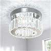 Finktonglan Plafoniera LED in cristallo moderna, lampada da soffitto rotonda semi-incasso con doppio anello in acciaio inox per soggiorno camera cucina (bianco freddo)