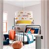lux.pro Lampada a Sospensione per Cameretta Lampadario per Bambini Lampada da Soffitto con Doppio Paralume Cilindrico Decorato con Veicoli da Lavoro - Bianco/Oro